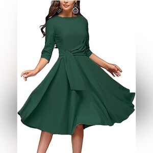 FENJAR Womens Elegance Audrey Hepburn Style Ruched3/4 Short Ruffle Sleeve Casual